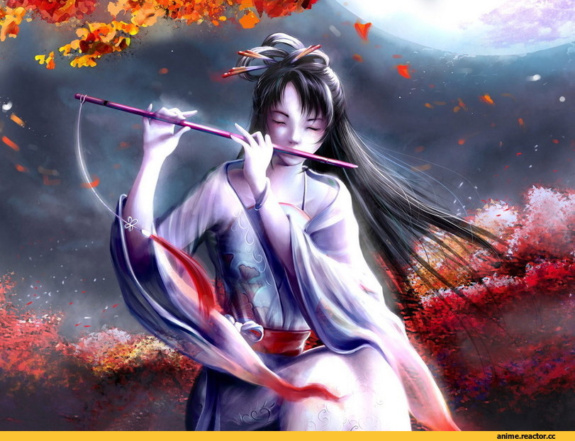 art, красивые картинки, девушка, флейта, Anime