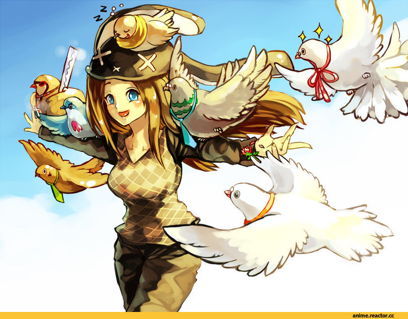 девушка, голуби, арт, красивые картинки, удалённое, Anime