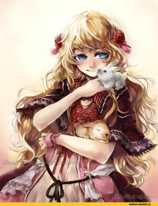 art, красивые картинки, девушка, мать кроликов, кролики, живность, Anime