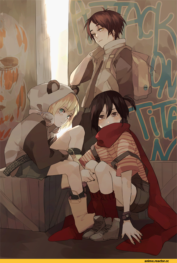 art, красивые картинки, Anime Art, Shingeki no Kyojin, Mikasa Ackerman, Eren Yeager, Armin Arlert, Anime