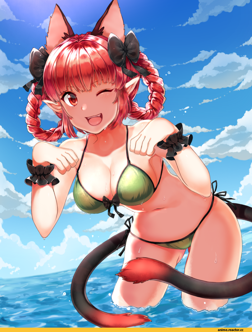 Touhou Project, Animal Ears, Nekomata, Anime Ero, Kaenbyou Rin, Anime Ero Swim, Anime
