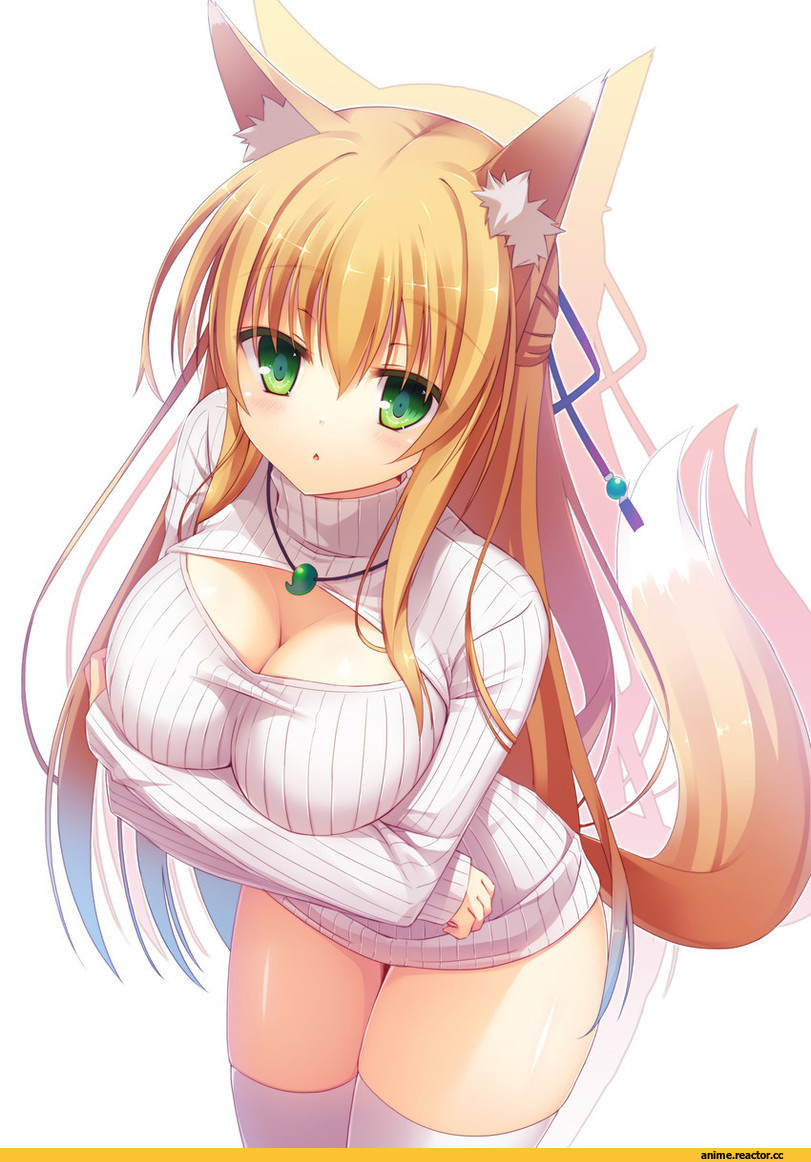 Kitsune, Animal Ears, Anime Ero, ribbed sweate, Open-Chest Sweater, Anime