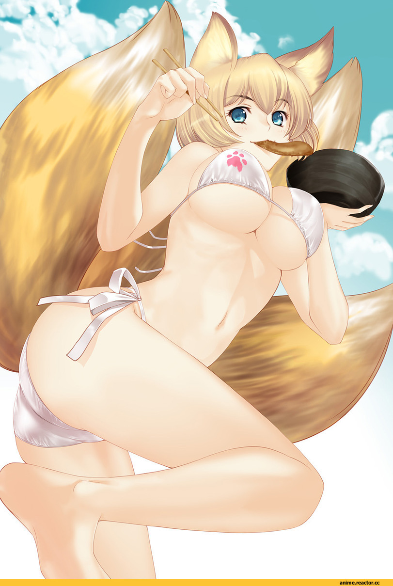 Anime Art, Animal Ears, Kitsune, Anime Ero, Anime Ero Swim, Anime