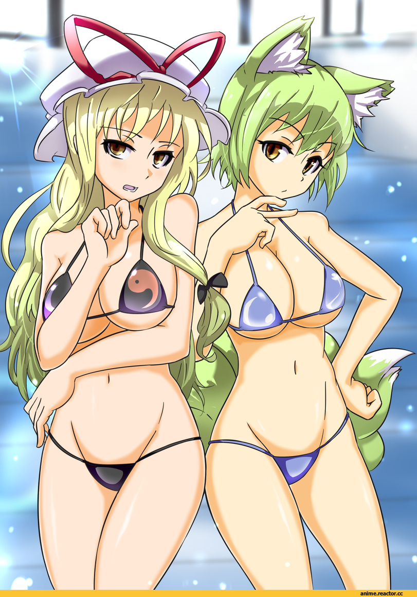 Anime Ero Swim, Anime Ero, Kitsunemimi, Animal Ears, Yakumo Yukari, Touhou Project, Yakumo Ran, yuuichi (reductionblack), Anime
