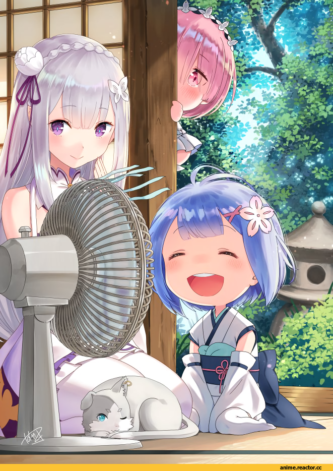 Re Zero Kara Hajimeru Isekai Seikatsu, Rem (re zero), Ram (Re Zero), Emilia (re zero), Pack (re zero), Yasuyuki, Anime Art, Anime