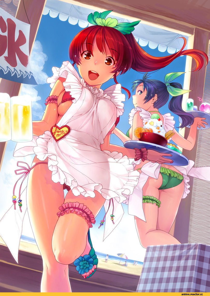 Nekomata Naomi, apron, bikini, beach, Anime Ero Swim, Anime Ero, Anime