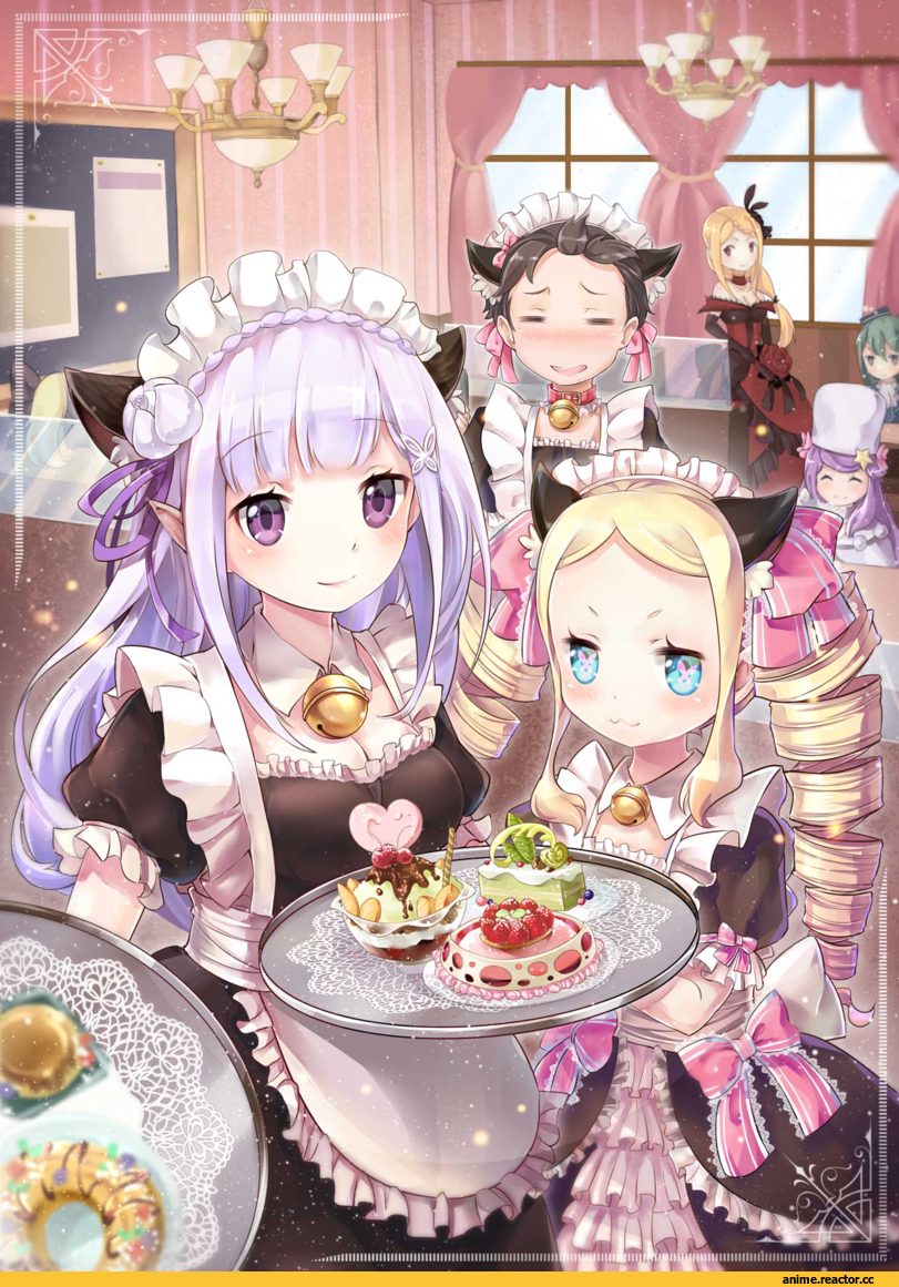 Natsuki Subaru, Emilia (re zero), Beatrice (Re Zero), priscilla barielle, Crusch Karsten, Anastasia Hoshin, Animal Ears Kun, nekomimi, Maid, death-the-cat, Anime, Re Zero Kara Hajimeru Isekai Seikatsu, Animal Ears