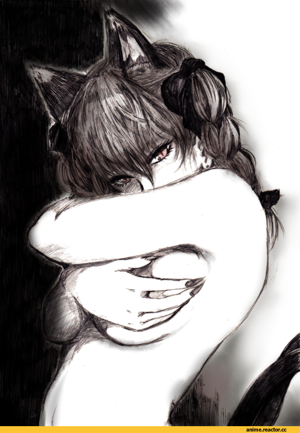 Anime Ero, Touhou Project, Kaenbyou Rin, Animal Ears, Nekomata, Anime Art, Monochrome (Anime), ginji (sakaki summer), Anime
