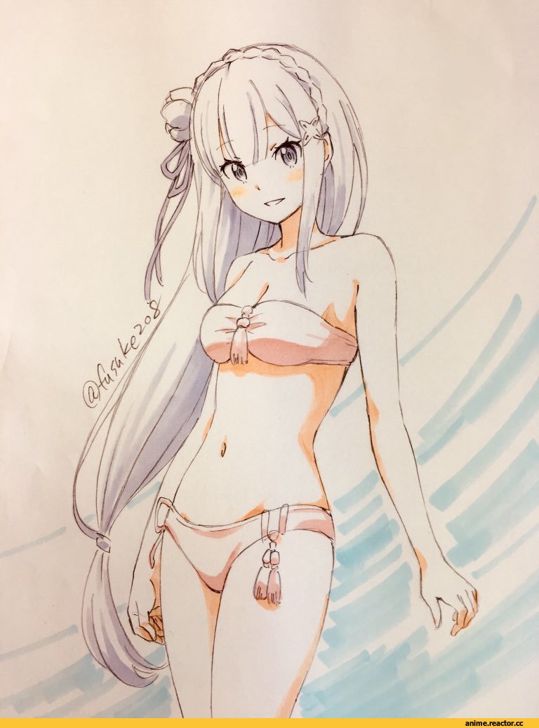 fuusuke (fusuke208), Anime Art, купальник, Emilia (re zero), Re Zero Kara Hajimeru Isekai Seikatsu, Anime