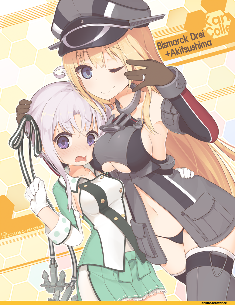 Anime Art, jakoujika, Kantai Collection, Bismarck (Kantai Collection), Akitsushima (Kantai Collection), Anime Ero, Anime Adult pantsu, Anime