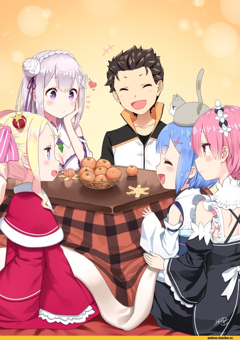 Re Zero Kara Hajimeru Isekai Seikatsu, Beatrice (Re Zero), Emilia (re zero), Rem (re zero), Ram (Re Zero), Natsuki Subaru, Pack (re zero), Yasuyuki, Anime Art, Anime