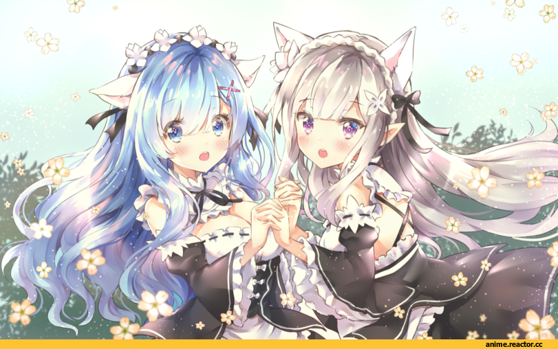 Re Zero Kara Hajimeru Isekai Seikatsu, Emilia (re zero), Rem (re zero), melings (aot2846), neko, Animal Ears, Anime