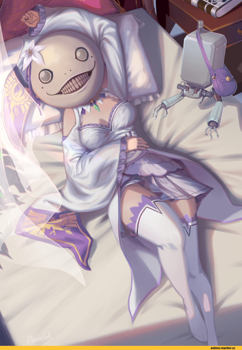 Emil (nier), Emilia (re zero), Re Zero Kara Hajimeru Isekai Seikatsu, NieR Automata, Nier (series), Игры, crossover, Anime Art, monusha, Anime