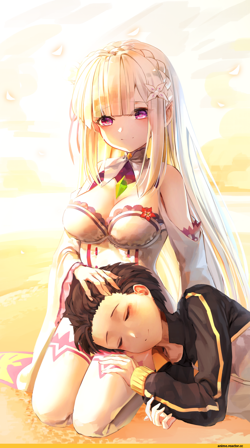 Re Zero Kara Hajimeru Isekai Seikatsu, Emilia (re zero), Natsuki Subaru, poharo, под катом еще одна, Anime