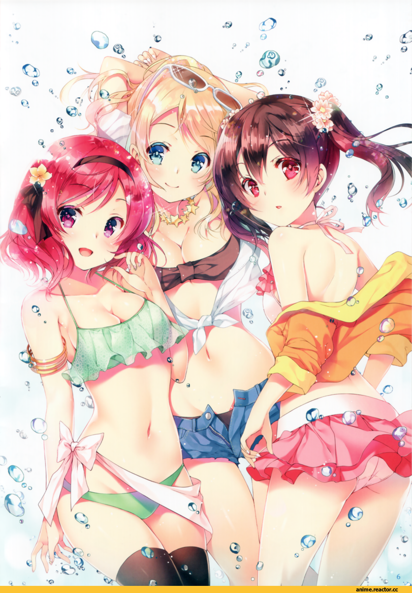 Anime Art, miwabe sakura, Love Live!, Ayase Eli, Nishikino Maki, Yazawa Nico, Anime Ero, Anime Ero Swim, Anime