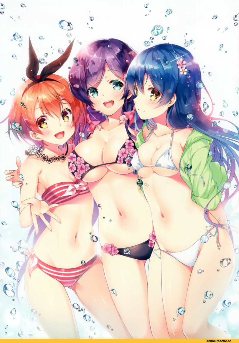 Anime Art, miwabe sakura, Love Live!, Hoshizora Rin, Sonoda Umi, Toujou Nozomi, Anime Ero, Anime Ero Swim, Anime