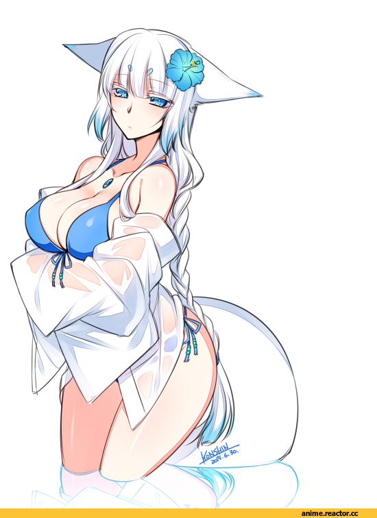 Konshin, Anime Art, Kitsune, Animal Ears, Anime Ero Swim, Anime Ero, Anime