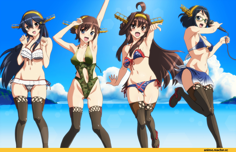 Anime Ero Swim, Anime Ero, Kantai Collection, Haruna (Kantai Collection), hiei (kantai collection), Kirishima (Kantai Collection), Kongou (Kantai Collection), Anime Art, Anime