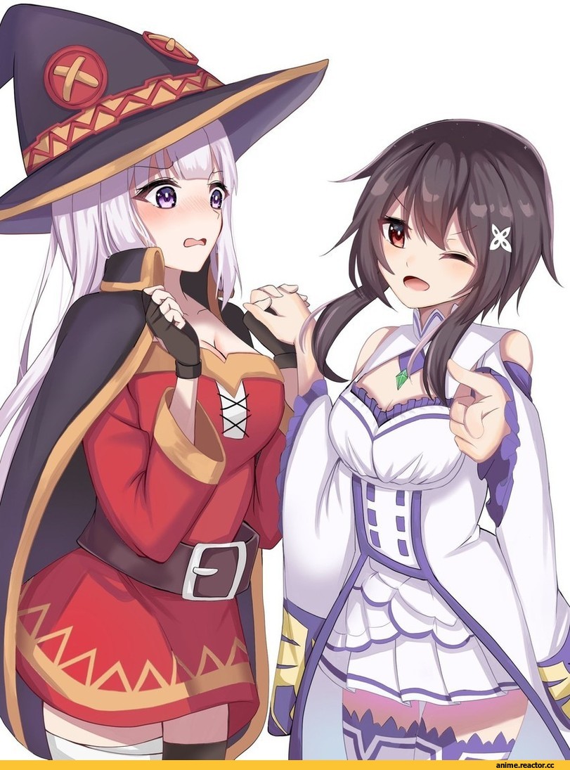Megumin, KonoSuba, Emilia (re zero), Re Zero Kara Hajimeru Isekai Seikatsu, crossover, Anime Art, artist, kimura mitsuki, Anime