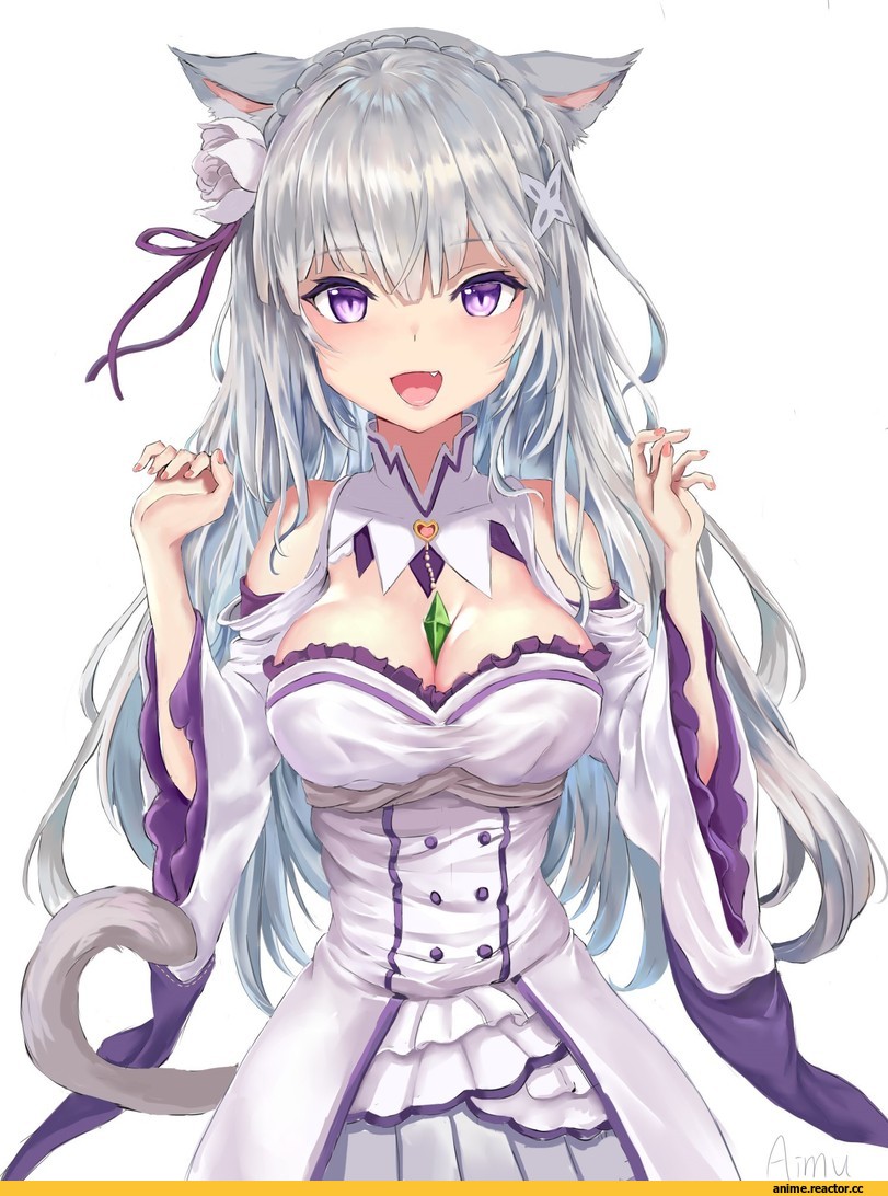 Anime Art, artist, Emilia (re zero), Re Zero Kara Hajimeru Isekai Seikatsu, Animal Ears, cat ears, aimu (angry9565), Anime