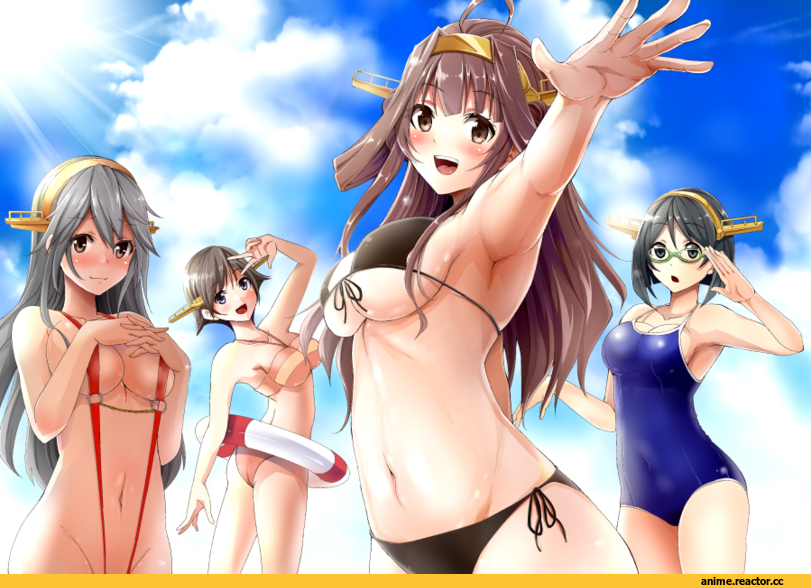 Kongou (Kantai Collection), Kantai Collection, Hiei, Haruna (Kantai Collection), Kirishima (Kantai Collection), Anime Art, momochieri, Anime Ero Swim, Anime Ero, Anime