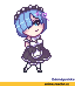 Pixel Art, сделал сам, Rem (re zero), Re Zero Kara Hajimeru Isekai Seikatsu, chibi, dendyushka, Anime