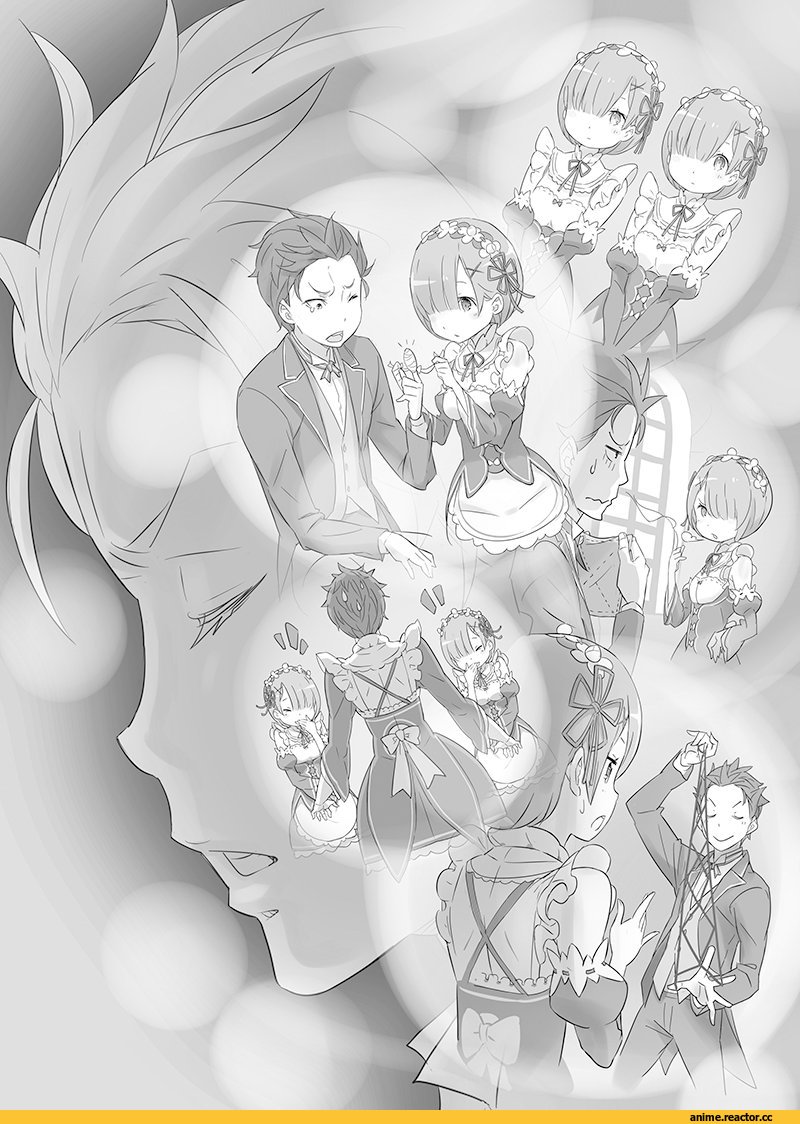 Re Zero Kara Hajimeru Isekai Seikatsu, Ram (Re Zero), Rem (re zero), gashin, Monochrome (Anime), Anime