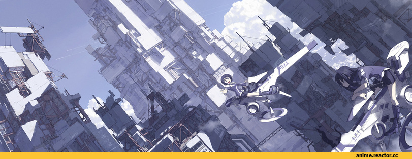 город, песочница, фантастика, Anime Art, Anime Original, Anime