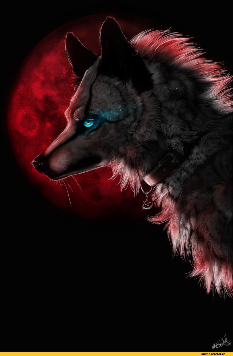 Anime Art, wolf, Blood moon, песочница, удалённое, Anime