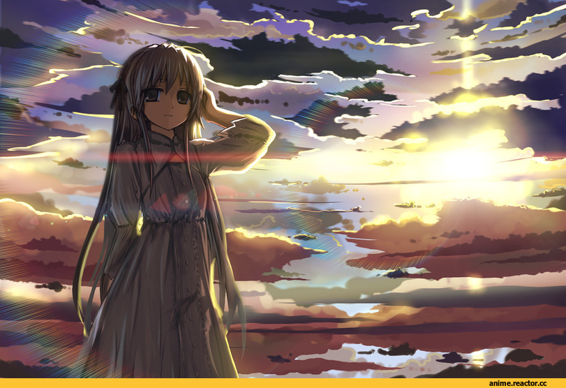 Anime Art, девушка, небо, закат, Anime