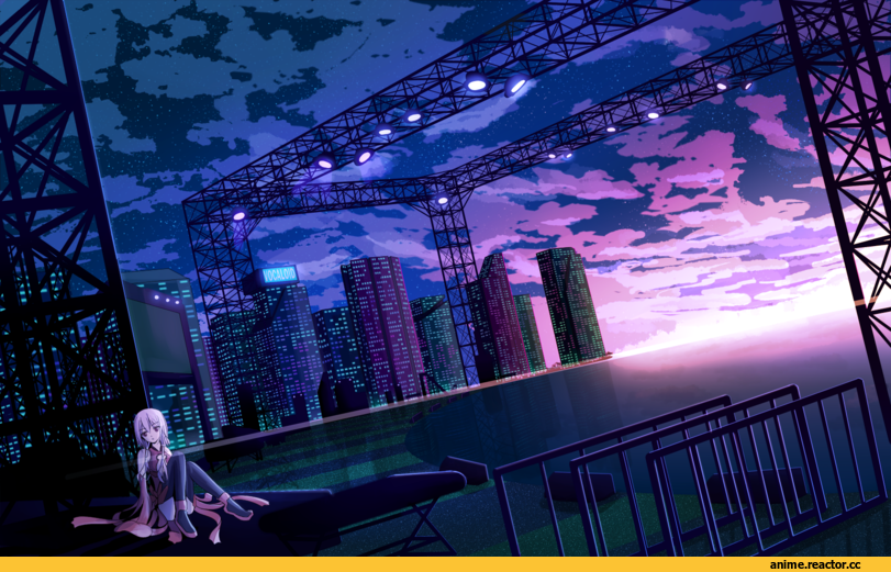 Anime Art, город, девушка, песочница, Guilty Crown, Yuzuriha Inori, Anime