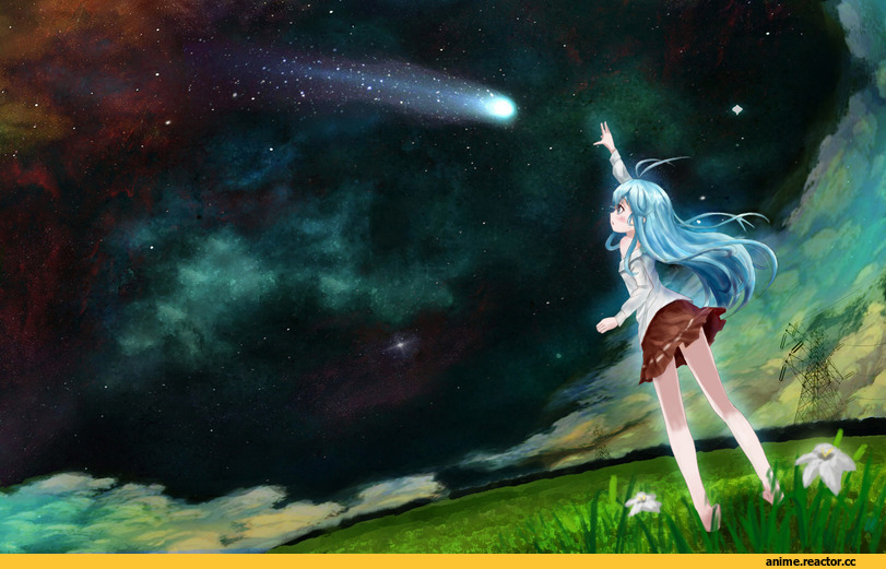 Anime Art, звездное небо, обои, Touwa Erio, denpa onna to seishun otoko, Anime