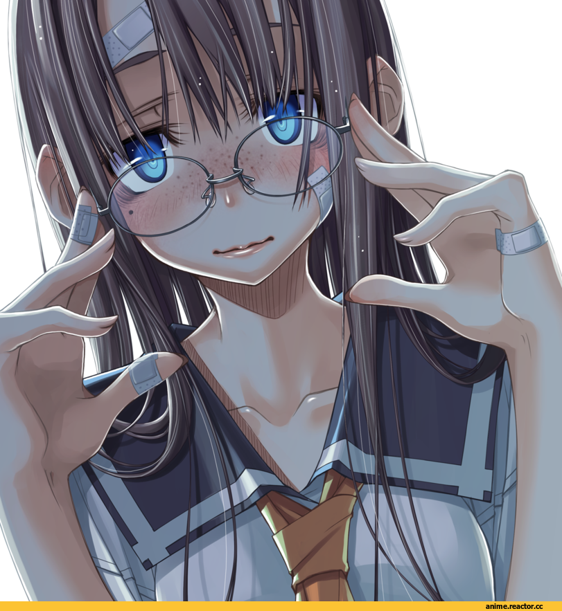 Anime Art, девушка в очках, веснушки, удалённое, аниме