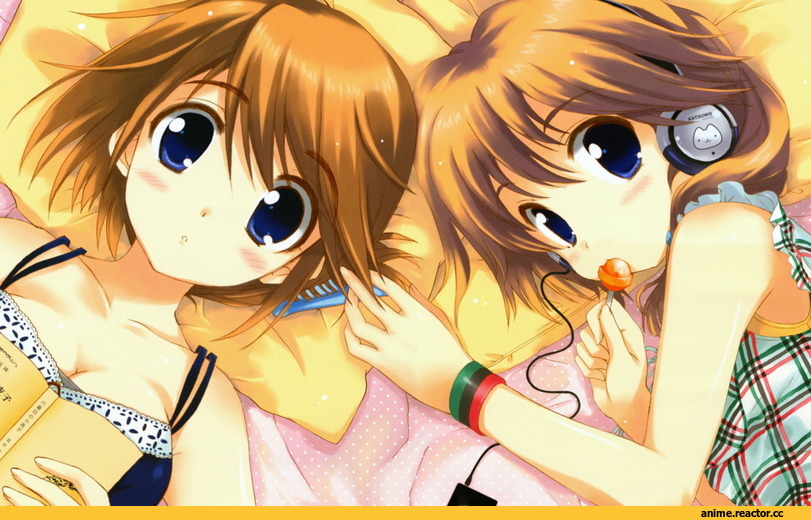 Anime Art, lollipops, headphones, Anime