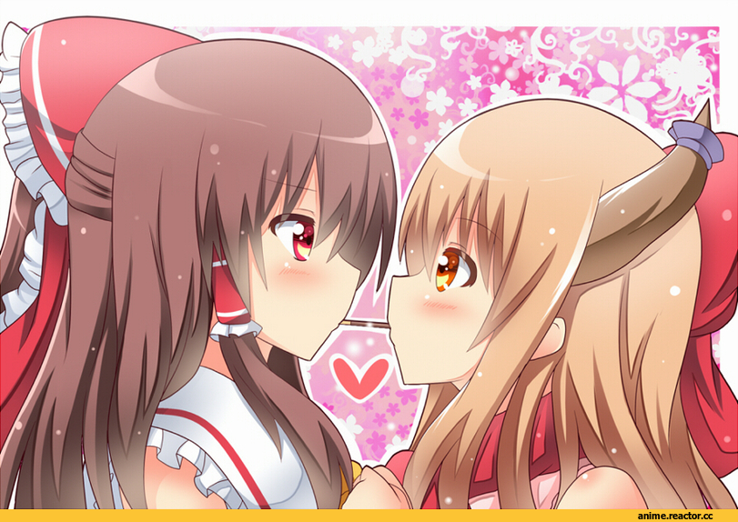 Anime Art, Hakurei Reimu, Ibuki Suika, Touhou Project, Anime