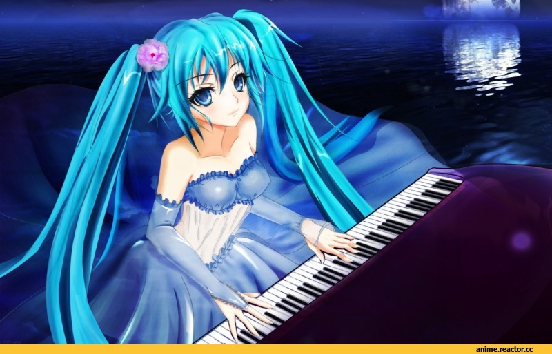 Hatsune Miku, песочница, Эротика, Anime Art, ночь, луна, Anime