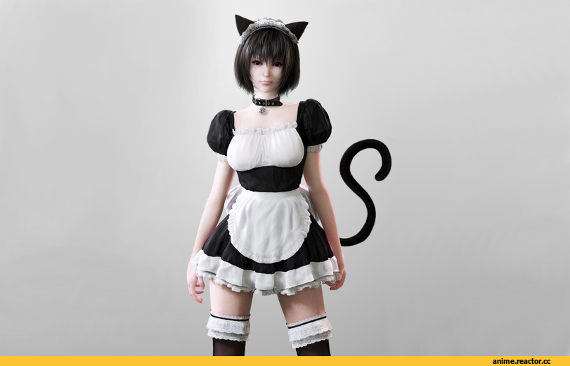 девушка, горничная, рендеринг, ушки, хвост, песочница, Неко, Animal Ears, Anime