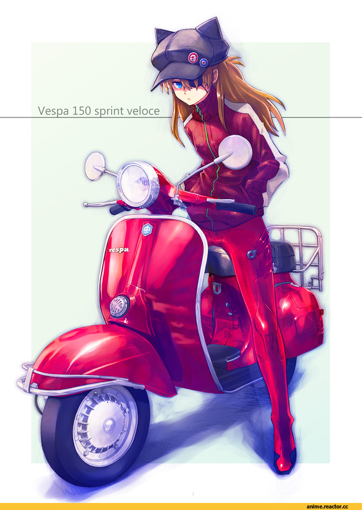 Anime Art, Evangelion, asuka, vespa, Anime