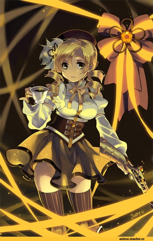 Anime Art, девушка, блондинка, револьвер, песочница, Мадока, Tomoe Mami, Anime