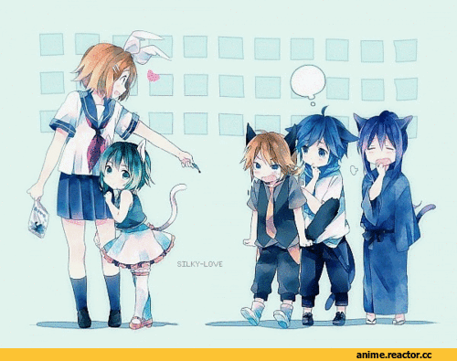 гифки, котэ, Неко, няши, вокалоид, песочница, Animal Ears, Kagamine Rin, Kagamine Len, Kaito, Anime