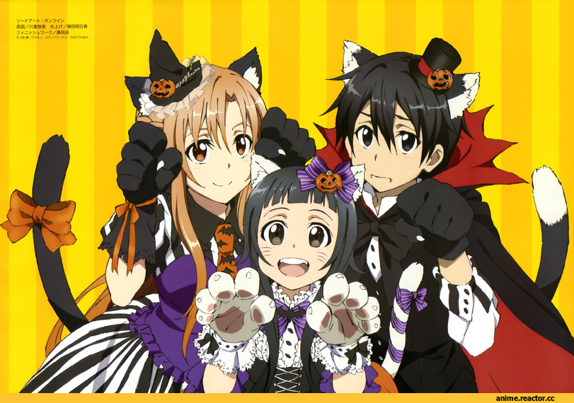 Sword Art Online, Неко, Kirito, Asuna Yuuki, Yui(SAO), Animal Ears, Anime