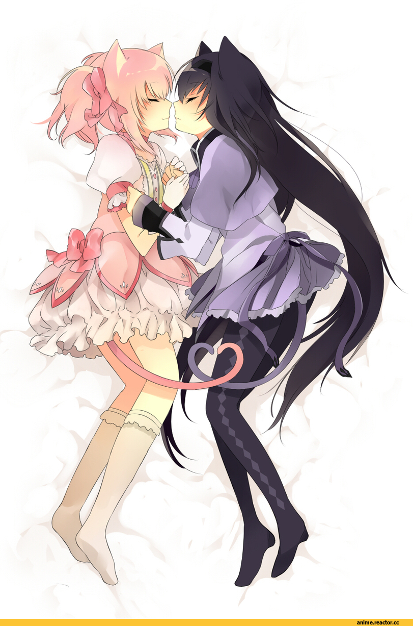 Mahou Shoujo Madoka Magica, Kaname Madoka, Akemi Homura, neko, Animal Ears, Shoujo Ai, Anime