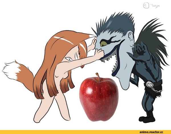 Хоро, волчица и пряности, яблоко, сам нарисовал, рюук, death note, фанарт, Inumimi, Animal Ears, Ryuk, анимэ