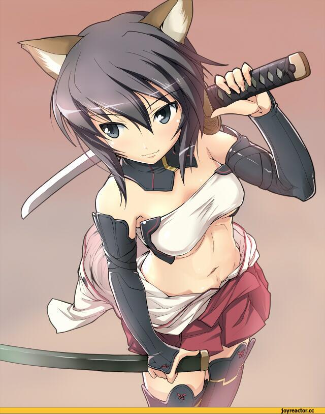 Strike Witches, kuroe ayaka, Неко, катана, Animal Ears, Strike Witches (Anime), Anime