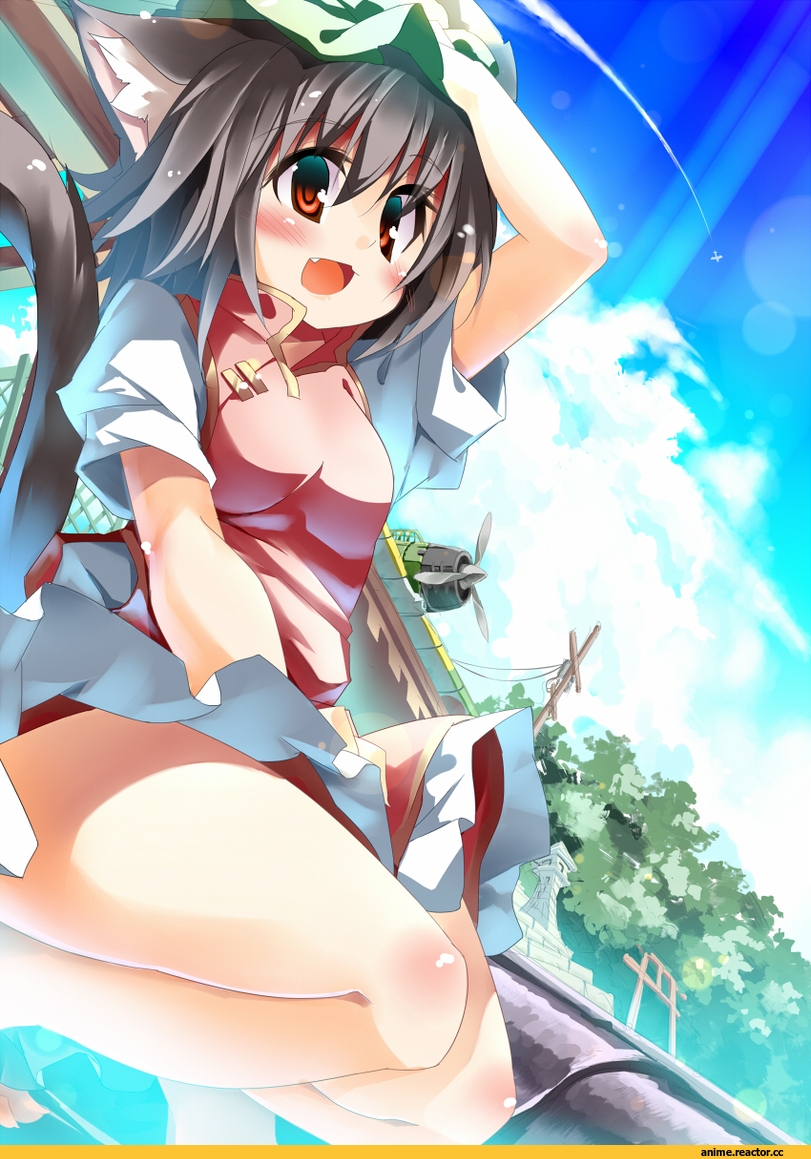 touhou, Chen, Nekomata, Animal Ears, Anime