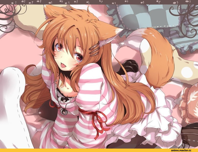 Неко, рыжая, няша, Animal Ears, Anime