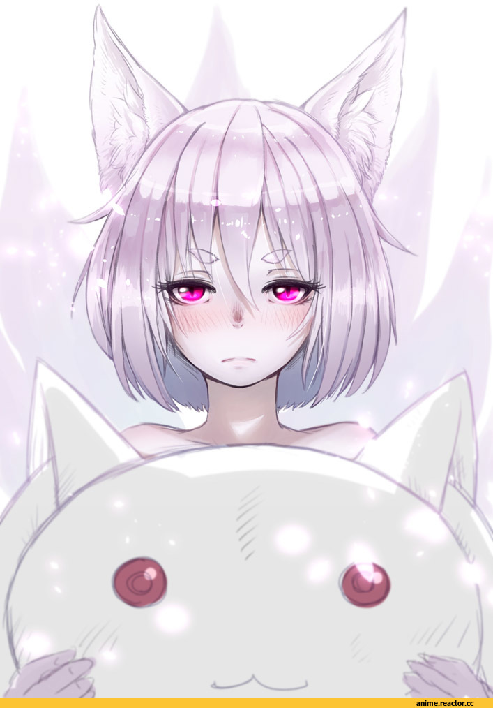 Kyubey, Mahou Shoujo Madoka Magica, Kitsune, nekomasu, Неко, Animal Ears, Anime