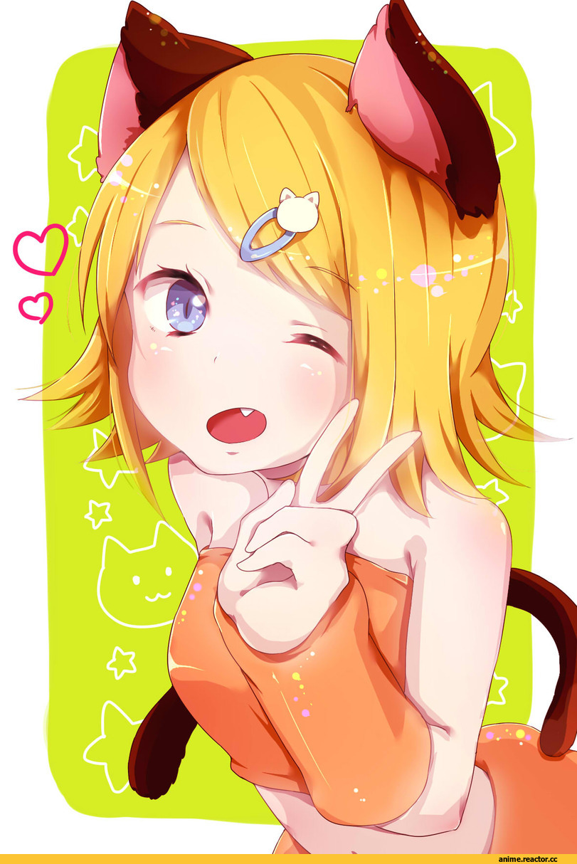 Kagamine Rin, Vocaloid, neko, Animal Ears, Anime