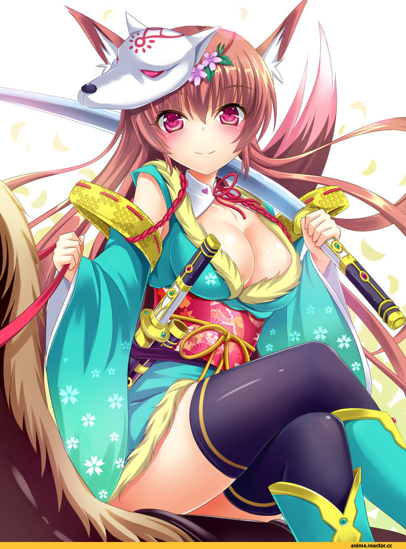 Anime Original, Kitsune, Опасные Няшки, Yukata, Animal Ears, Anime Няши, Anime