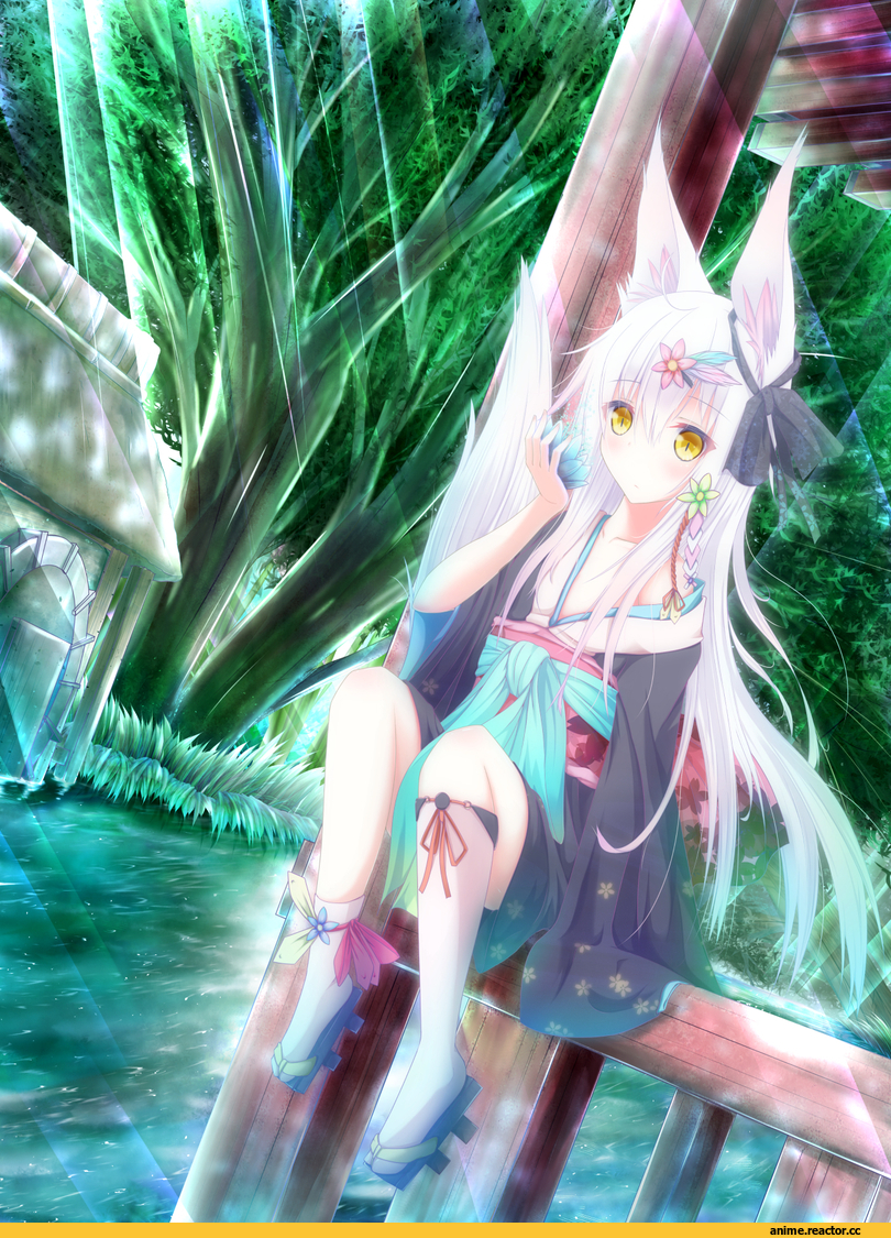 Anime Original, neko, Animal Ears, Kitsune, Yukata, Anime